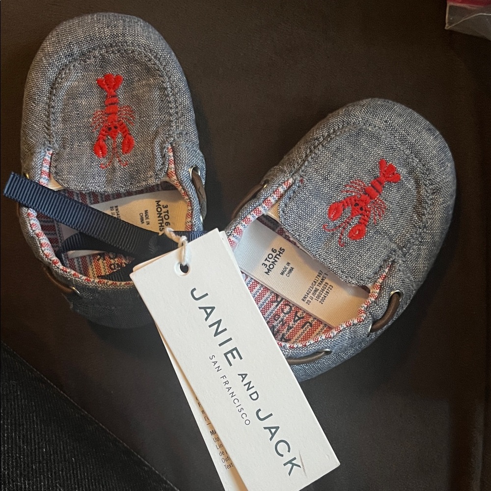 Janie and Jack Blue Moccasins with Red Lobster